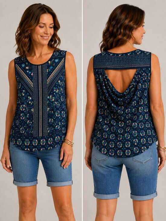 BCBGMaxAzria Tops - BCBGMaxAzria Sleeveless Printed Blouse Top – Size Medium Summer Cottagecore